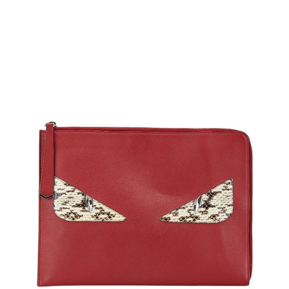 Fendi Bag Red Bugseye Leather Python Monster Clut… - image 1